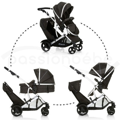 HAUCK DUETT 2 POUSSETTE DOUBLE TANDEM BLACK DEUX ENFANTS JUSQU
