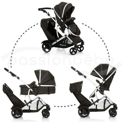 HAUCK DUETT 2 POUSSETTE DOUBLE TANDEM BLACK / DEUX ENFANTS / JUSQU'À 36 KG  / NACELLE SOUPLE CONVERTIBLE EN SIÈGE RÉVERSIBLE / HAUTEUR RÉGLABLE /  HABILLAGE PLUIE INCLUS / PLIABLE / NOIR FOREST EN PROMOTION