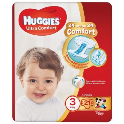 Couches Huggies Ultra Comfort 4-9 Kg Taille 3 (21pcs) Pannolini Huggies Ultra Comfort 4-9 Kg Misura 3 (21pz)