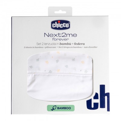 Parure de Draps Chicco en Bambou pour Next2Me Forever - 2 unit&eacute;s et Taie d'Oreiller Foliage