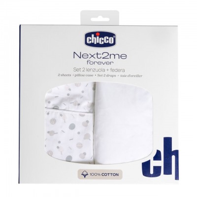 Parure de Draps Chicco en Coton pour Berceau Next2Me Forever - 2 unit&eacute;s et Taie d'Oreiller Confetti