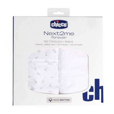 Parure de Draps Chicco en Coton pour Berceau Next2Me Forever - 2 unit&eacute;s et Taie d'oreiller Cloud
