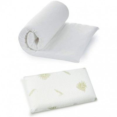 Materasso per Lettino da Campeggio Dolci Ninne Arrotolabile H4 + Cuscino Lettino Antisoffoco Memory Foam Dolci Ninne Alto H5,5