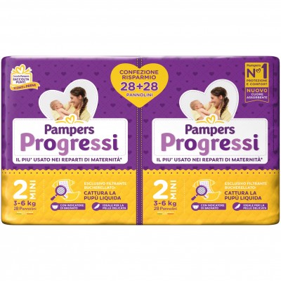 Bipack Pannolini Pampers Progressi Mini 3-6 Kg Misura 2 (56pz)