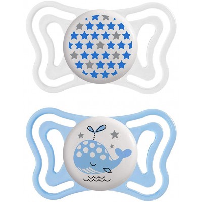 Succhietto Chicco Physio Forma Light Glow Silicone Balena Azzurro 2-6 m