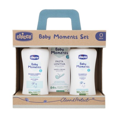 Set Baby Moments Chicco (Bagno Corpo 200 ml, Shampoo 200 ml, Pasta Lenitiva 100 ml)