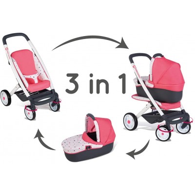 POUSSETTE SMOBY BEBE CONFORT 3 EN 1 ROSE EN PROMOTION
