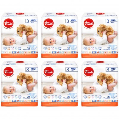 Kit Pannolini Trudi Dry Fit 4-9 Kg Misura 3 Midi 6 Pacchi da 20 pz
