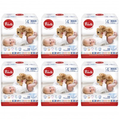 Kit Pannolini Trudi 7-18 Kg Misura 4 Maxi 6 Pacchi da 18 pz