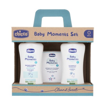 Set Baby Moments Chicco (Bagno Corpo 200 ml, Shampoo 200 ml, Acqua di Colonia 100 ml)