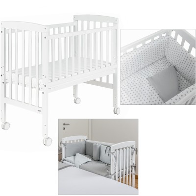 Lettino Culla Co-Sleeping Picci Lella + Materasso e Tessile Foglia Grigio