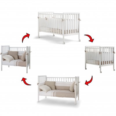 Set Pali Flippy Bianco (Lettino Trasformabile in Culla + 2 Materassi + Piumone Paracolpi)