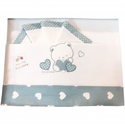 Set Lenzuola Andy & Helen per Carrozzina Ricamato D70 3 pz Celeste