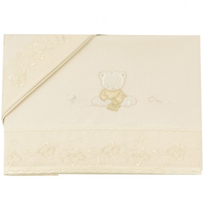 Lenzuoline Lettino Picci Sissi set 3pz Ricamo Organza Panna
