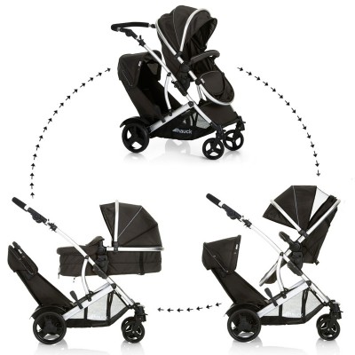 HAUCK DUETT 2 POUSSETTE DOUBLE TANDEM BLACK DEUX ENFANTS JUSQU A 36 KG NACELLE SOUPLE CONVERTIBLE EN SIEGE REVERSIBLE HAUTEUR REGLABLE HABILLAGE PLUIE INCLUS PLIABLE NOIR FOREST EN PROMOTION
