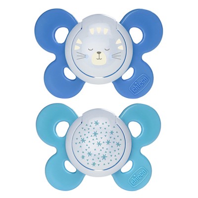 Sucette Chicco Physio Comfort Night Silicone 2pcs Bleu-Bleu Clair 16-36m
