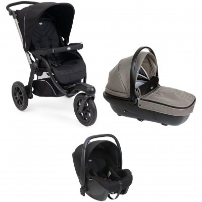 Trio Chicco Activ3 (Passeggino Activ3 Ebony + Navicella Activ3 Dark Beige + Seggiolino Auto Kory Essential i-Size Black)