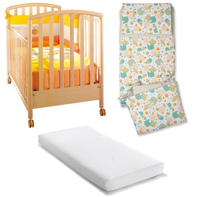 Ensemble lit bébé naturel Pali Ciak + couette Poldo Orange + matelas Lettino Pali Ciak Naturale + Completo Piumone Poldo Arancio + Materasso