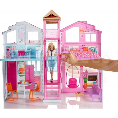 BARBIE MAISON AVEC PISCINE TRANSPORTABLE 4 NIVEAUX D'ACTIVITÉS POUPEE  INCLUSE