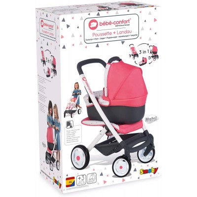 POUSSETTE SMOBY BEBE CONFORT 3 EN 1 ROSE EN PROMOTION