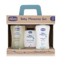 Set Baby Moments Chicco (Bagno Delicato 200 ml, Crema Corpo 200 ml, Acqua di Colonia 100 ml)