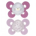 Sucette Chicco Physio Comfort Night Silicone 2pcs Rose Lilas 16-36m