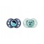 Tommee Tippee Set 02 Succhietti 18-36 M Ortodontico Silicone Panda Verde Acqua e Blu Decori